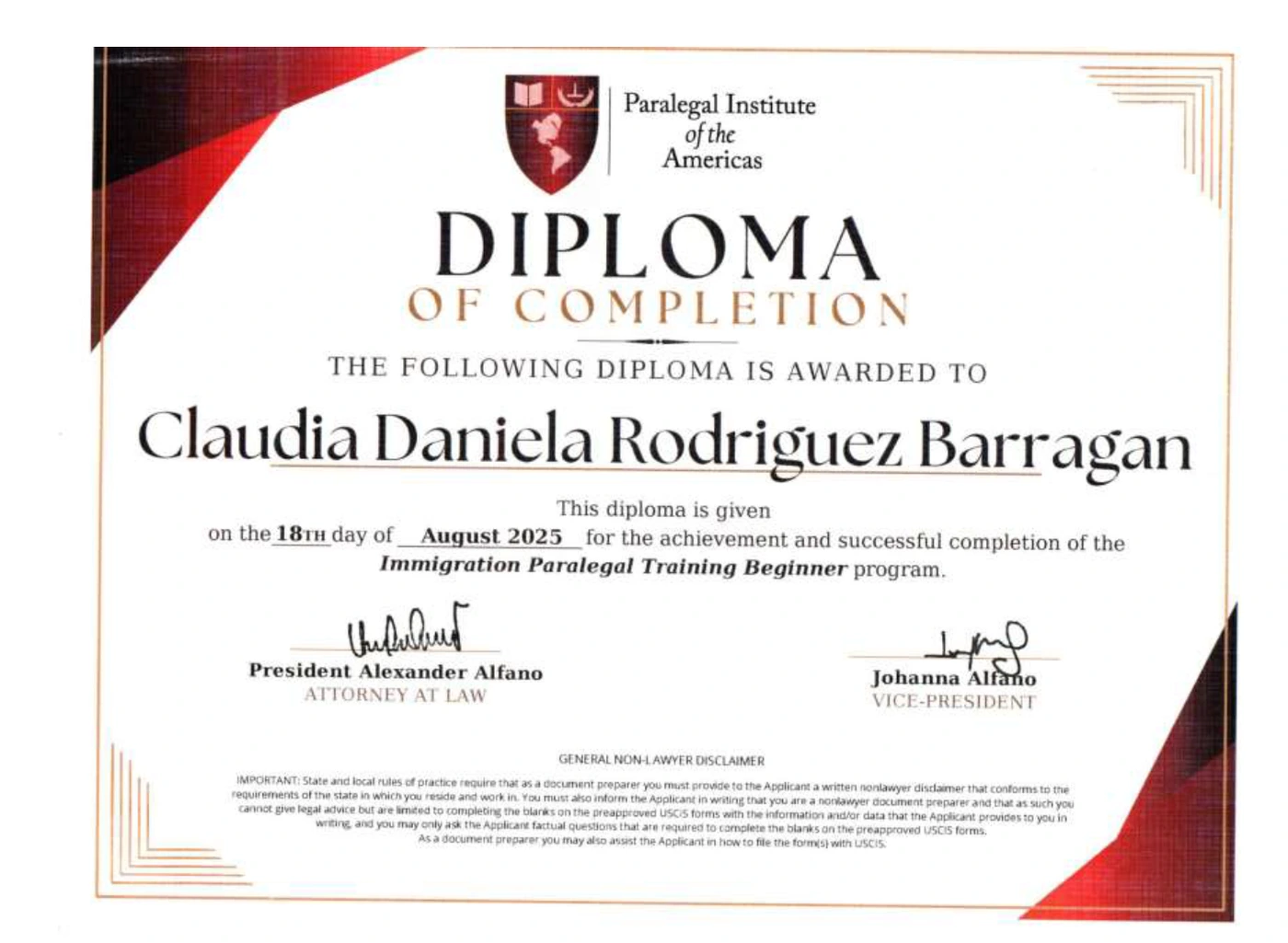 Diploma de Preparador de Formularios Certificado
